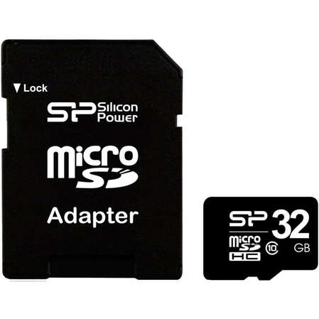 Micro SecureDigital 32Gb HC Silicon Power class6 (SP032GBSTH006V10-SP) + SD адаптер