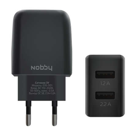 Сетевое зарядное устройство Nobby Comfort 016-001 3.4A, 2xUSB, черный 
