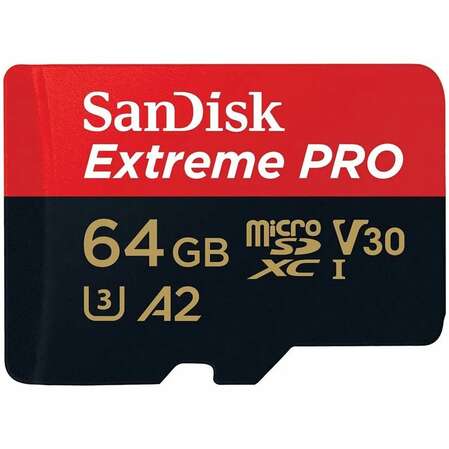 Карта памяти Micro SecureDigital 64Gb SanDisk Extreme Pro microSDHC class 10 UHS-1 U3 V30 A2 (SDSQXCU-064-GN6MA) + адаптер