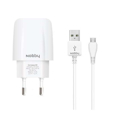 Сетевое зарядное устройство Nobby Comfort 011-001 3.4A, 2xUSB кабель micro USB 1.2 метра, белый