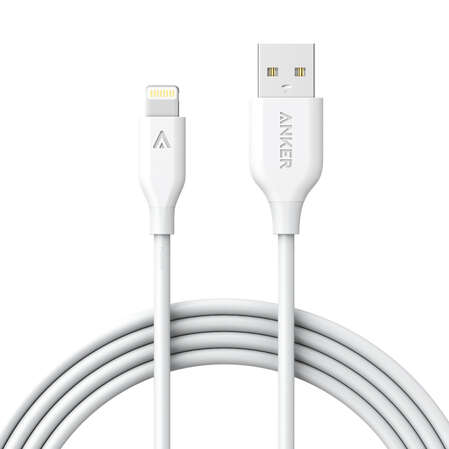 Кабель для iPhone 5 / iPhone 6 /iPad New Lightning MFI Anker PowerLine 1,8м в оплетке, кевлар, 5000+ перегибов, A8112021, белый
