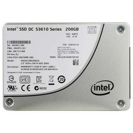 Внутренний SSD-накопитель 200Gb Intel SSDSC2BX200G401 SATA3 2.5" S3610-Series