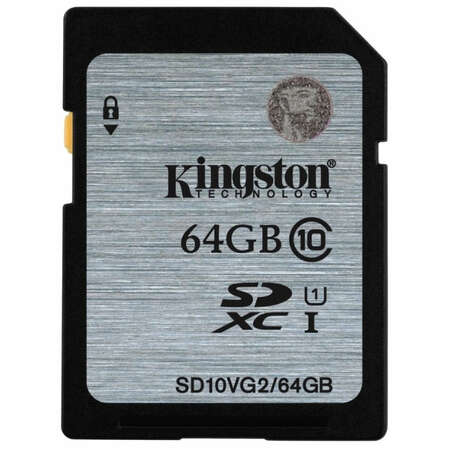 Карта памяти SecureDigital 64Gb Kingston Class10, UHS Class 1 (SD10VG2/64GB)