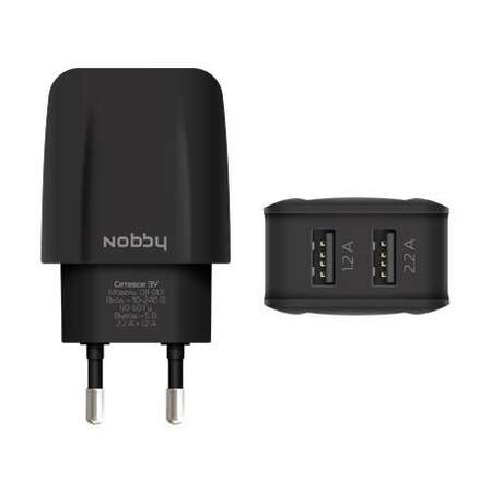 Сетевое зарядное устройство Nobby Comfort 011-001 3.4A, 2xUSB кабель micro USB 1.2 метра, черный 