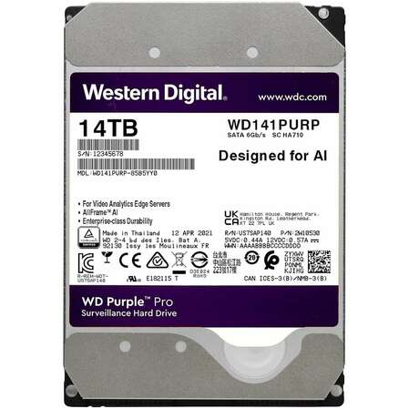 Внутренний жесткий диск 3,5" 14Tb Western Digital (WD141PURP) 512Mb 7200rpm Purple Pro