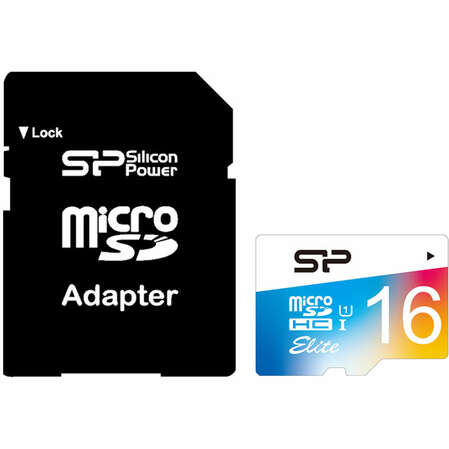 Micro SecureDigital 16Gb SDHC Silicon Power Elite class10 UHS-1 + SD адаптер (SP016GBSTHBU1V20SP )