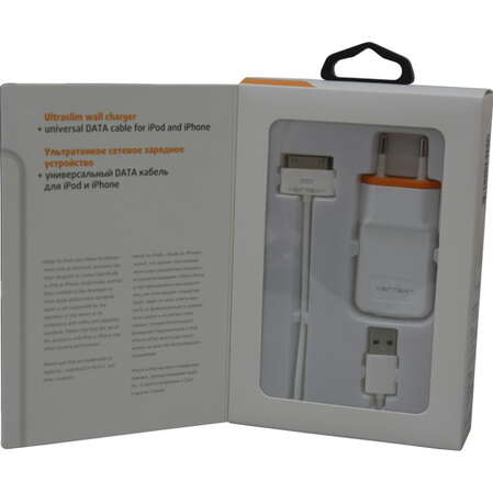 Сетевое зарядное устройство для iPhone/iPod Vertex PowerLife 1A белый с оранжевой вставкой PN0540EUWT-OR/IPC12WT
