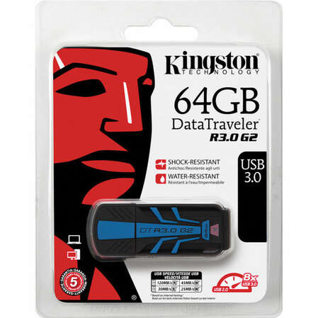 USB Flash накопитель 64GB Kingston Data Traveler R30 Gen.2 (DTR30G2/64GB) Black/Blue USB3.0