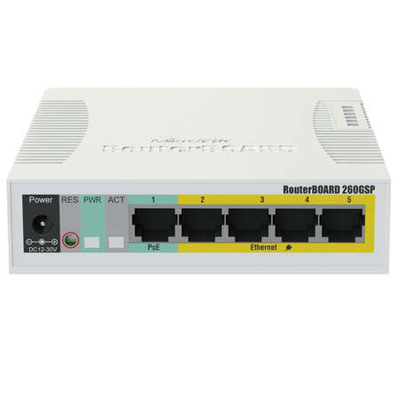 Коммутатор MikroTik RouterBoard RB260GSP управляемый 5xGbLAN, PoE