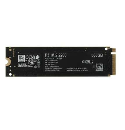 Внутренний SSD-накопитель 500Gb Crucial P3 (CT500P3SSD8) M.2 2280 PCIe NVMe 3.0 x4
