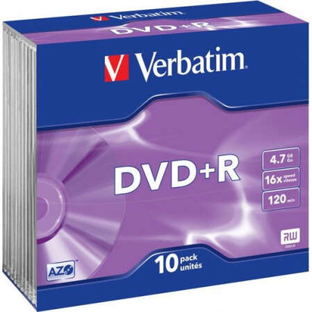 Оптический диск DVD+R диск Verbatim 4,7Gb 16x 10шт. Matt Silver Surface (43657)