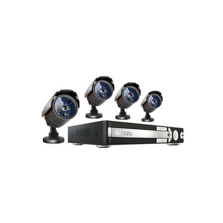 Комплект видеонаблюдения Ginzzu HS-D04KSB, 4 уличных камеры 700TVL, 1 гибридный регистратор 960H, кабели, БП