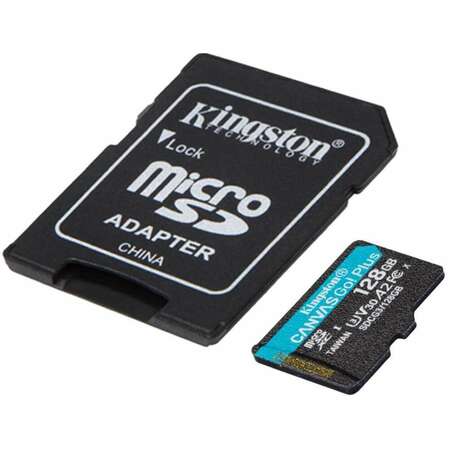 Карта памяти Micro SecureDigital 128Gb Kingston Canvas Go Plus SDXC class 10 UHS-I U3 V30 A2 (SDCG3/128GB) + SD адаптер