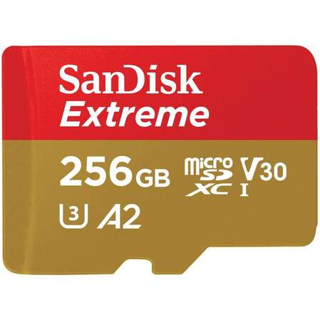 Карта памяти Micro SecureDigital 256Gb SanDisk Extreme for 4K Video on Smartphones, Action Cams & Drones microSDHC class 10 UHS-1 U3 V30 (SDSQXAV-256G-GN6MN)