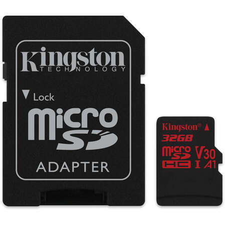 Карта памяти Micro SecureDigital 32Gb Kingston Canvas React SDHC class 10 UHS-I U3 (SDCR/32GB) + SD адаптер