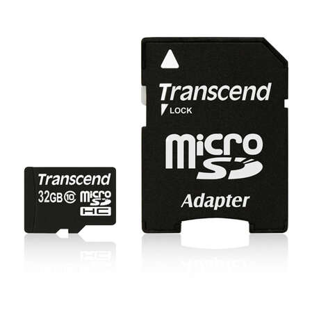 Micro SecureDigital 32Gb HC Transcend class10 (TS32GUSDHC10) + адаптер SD