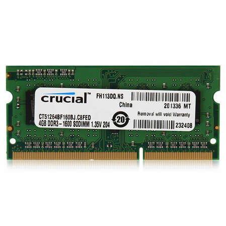 Модуль памяти SO-DIMM DDR3L 4Gb PC12800 1600Mhz Crucial (CT51264BF160B(J) M8FP