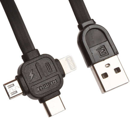 Кабель 3 в 1 REMAX с разъемом Apple Lightning/micro-USB/Type C 1м черный