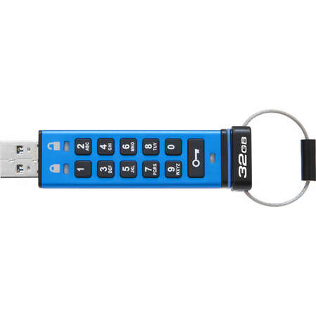 USB Flash накопитель 32GB Kingston Data Traveler 2000 256-AES, keypad (DT2000/32GB) Black/Blue USB3.0