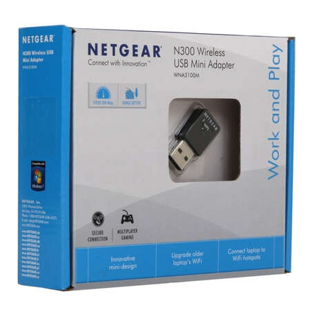 Сетевая карта NETGEAR WNA3100M, 802.11n, 300Мбит/с, 2,4ГГц, USB2.0