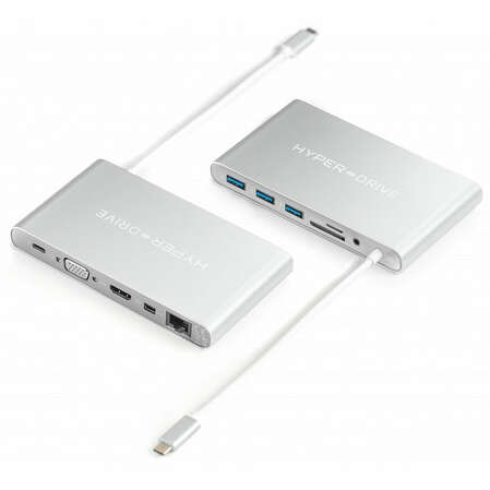 Адаптер HyperDrive Ultimate GN30B USB-C  to USB-C + 3xUSB3.0 + CardReader SD/microSD + HDMI + Mini DisplayPort + VGA + RJ45 + miniJack 3.5 Silver