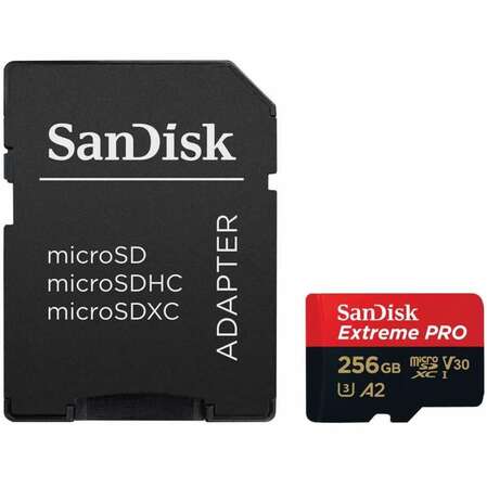 Карта памяти Micro SecureDigital 256Gb SanDisk Extreme Pro microSDHC class 10 UHS-1 U3 V30 (SDSQXCD-256G-GN6MA) + адаптер