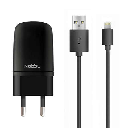Сетевое зарядное устройство Nobby Energy SC-002 2USB 1A/2A кабель iPhone/iPad Lightning, черное
