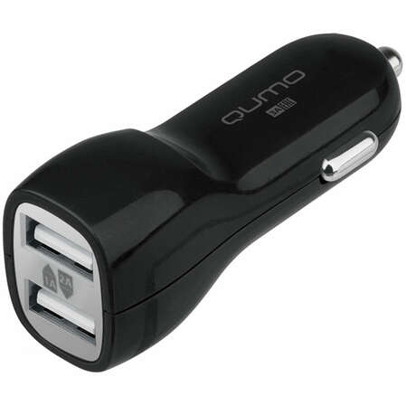Автомобильное зарядное устройство Qumo 3.0A, 2xUSB(1A+2A), кабель Apple Lightning в комплекте, черный (20737)