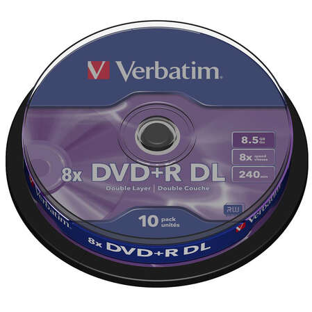 Оптический диск DVD+R диск Verbatim DualLayer 8,5Gb 8x 10шт. CakeBox (43666)