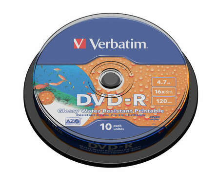 Оптический диск DVD-R диск Verbatim 4,7Gb 16x 10шт. CakeBox Printable (43763)