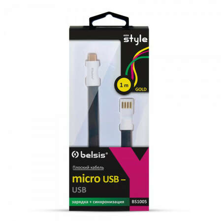 Кабель USB2.0 тип А(m)-microB(5P) 1.0м Belsis (BS1005) плоский черный