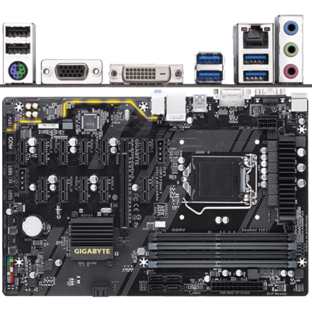 Материнская плата Gigabyte GA-B250-Fintech B250 Socket-1151 4xDDR4, 6xSATA3, 1xPCI-E16x, 11xPCI-E1x, 4xUSB3.1, D-Sub, DVI, Glan, ATX 