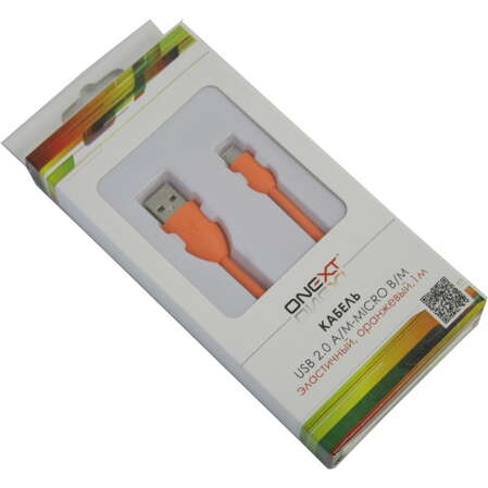 Кабель USB-MicroUSB Onext эластичный 1м оранжевый
