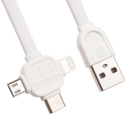 Кабель 3 в 1 REMAX с разъемом Apple Lightning/micro-USB/Type C 1м белый