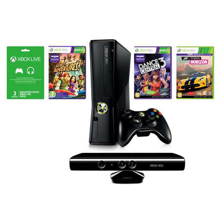 Игровая приставка Microsoft Xbox 360 S 250GB + Kinect + Kinect Adventures + Dance Central 3 + Forza Horizon + Live 1+3 мес
