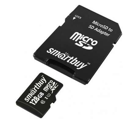 Карта памяти Micro SecureDigital 128Gb Smartbuy SDHC class 10 (SB128GBSDCL10-01) + SD адаптер