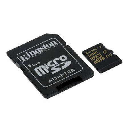Micro SecureDigital 16Gb Kingston Gold SDHC UHS-1 U3 class 10 (SDCG/16GB) + SD адаптер