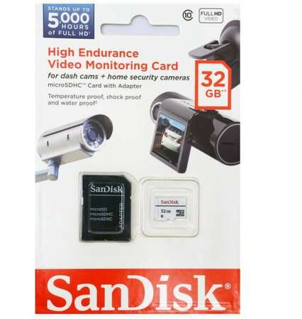 Карта памяти Micro SecureDigital 32Gb SanDisk High Endurance Video Monitoring microSDHC class 10 UHS-1 (SDSDQQ-032G-G46A)