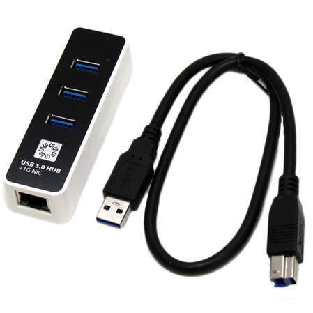 3-port USB3.0 Hub 5bites UA3-45-03BK Черный +LAN