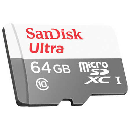 Карта памяти Micro SecureDigital 64Gb SanDisk Ultra Android microSDXC class 10 UHS-I (SDSQUNS-064G-GN3MA) + адаптер SD