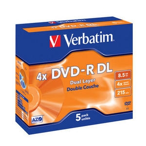 Оптический диск DVD-R диск Verbatim DualLayer 8,5Gb 4x Jewel Case (5шт) (43543)