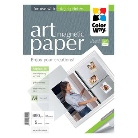 Фотобумага ColorWay ART глянцевая "магнитная", А4, плотность: 690 г/м2, 5 листов