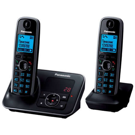Радиотелефон Dect Panasonic KX-TG6622RUB черный, 2 трубки, АОН, автоответчик