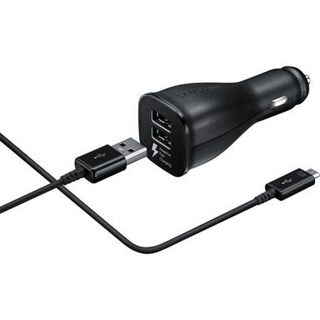 Автомобильное зарядное устройство Samsung EP-LN920CBEGRU Fastcharger, кабель USB Type-C, 2xUSB, 2A, черное
