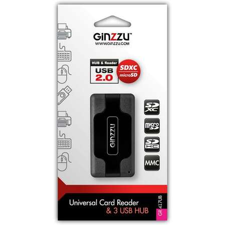 Card Reader внешний GiNZZU, (GR-417UB) USB2.0 Черный