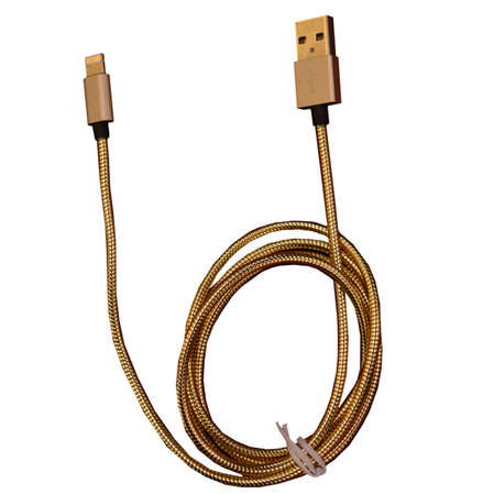 Кабель для Apple Lightning MFI Qumo 1м, стальная пружина по всему кабелю, металлический коннектор, золотистый