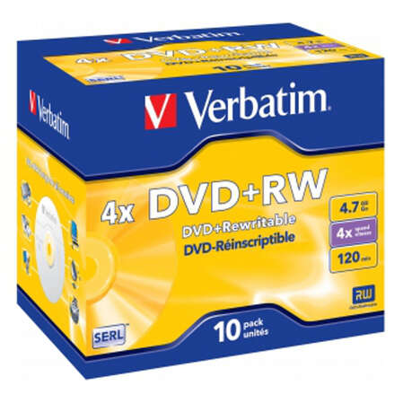 Оптический диск DVD+RW диск Verbatim 4,7Gb 4x 10шт Jewel Case (43246)
