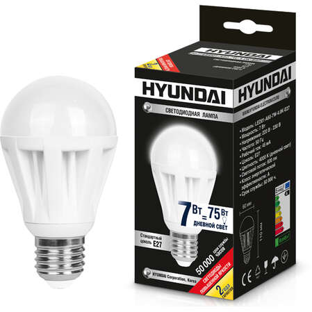 Светодиодная лампа LED лампа Hyundai Bulb A60 E27 7W, 220V (LED01-A60-7W-4.0K-E27) ,белый свет