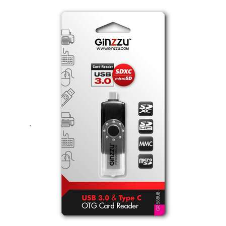 Card Reader внешний GiNZZU, (GR-588UB) Черный USB3.0/OTG Type C