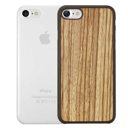 Чехол для iPhone 7 Ozaki O!coat 0.3 Jelly и O!coat Wood, набор из двух чехлов, Jelly прозрачный и Wood бежево-коричневый